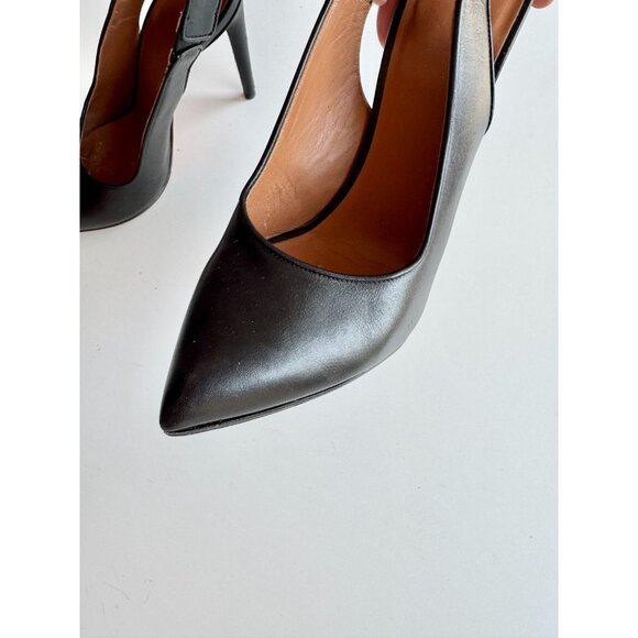 GIVENCHY Black Leather Gold Shark Lock Slingback Pointed Toe Pumps, Size 36 - Picture 7 of 16